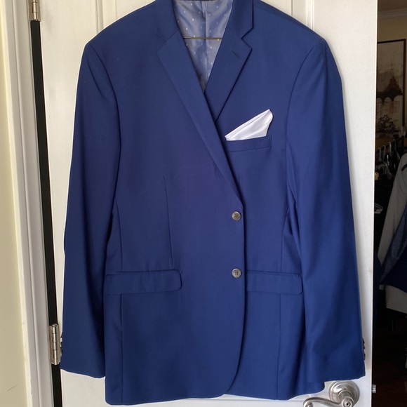 NOWT 3 pieces 48Long with NWT 36W pants, NWT XL vest slim fit blue suit - Picture 1 of 10